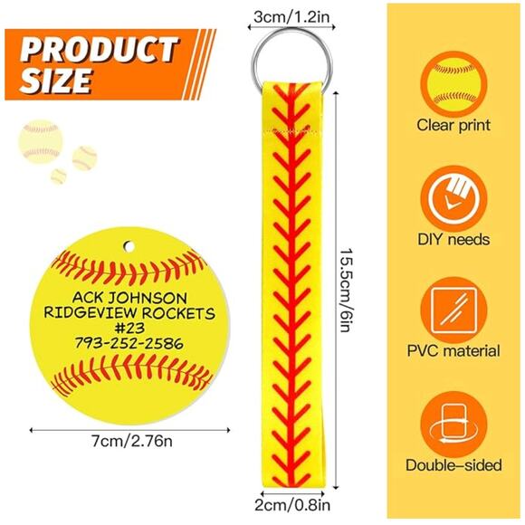 12Pcs Softball Ribbon Keychains, Softball Wristlet Lanyard keychain - Picture 3 of 6
